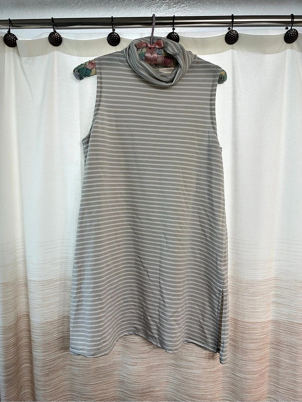 Garnet Hill Striped Mini Dress in Light Tan-Gray & White Size Small